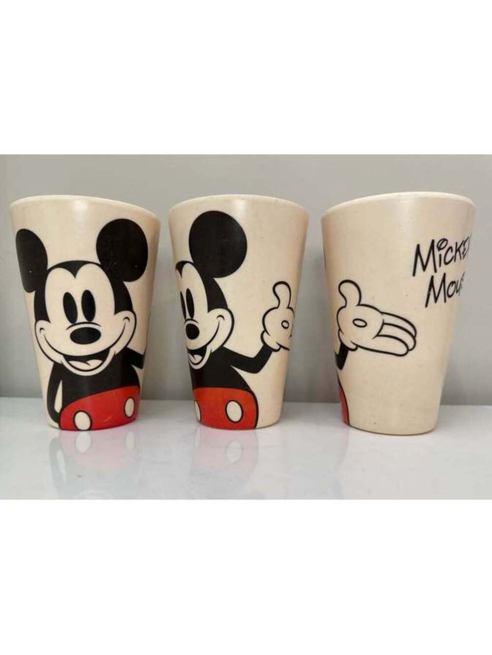 3 Vintage Disney 5" Classic Mickey Mouse Red Shorts Plastic Drinking Cups